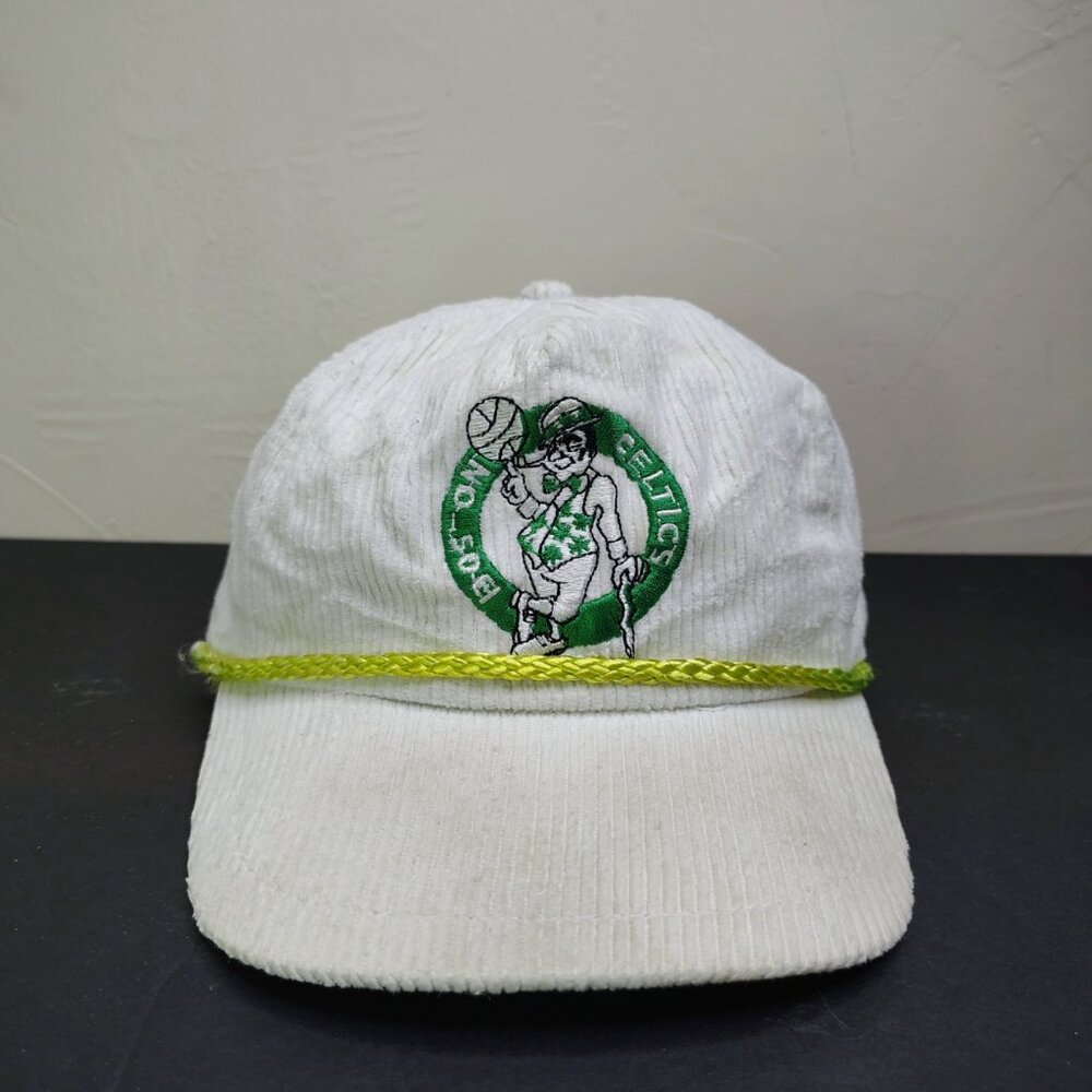 VINTAGE‎ Boston Celtics NBA Hat Cap Snap Back White Official Twins Corduroy Rope